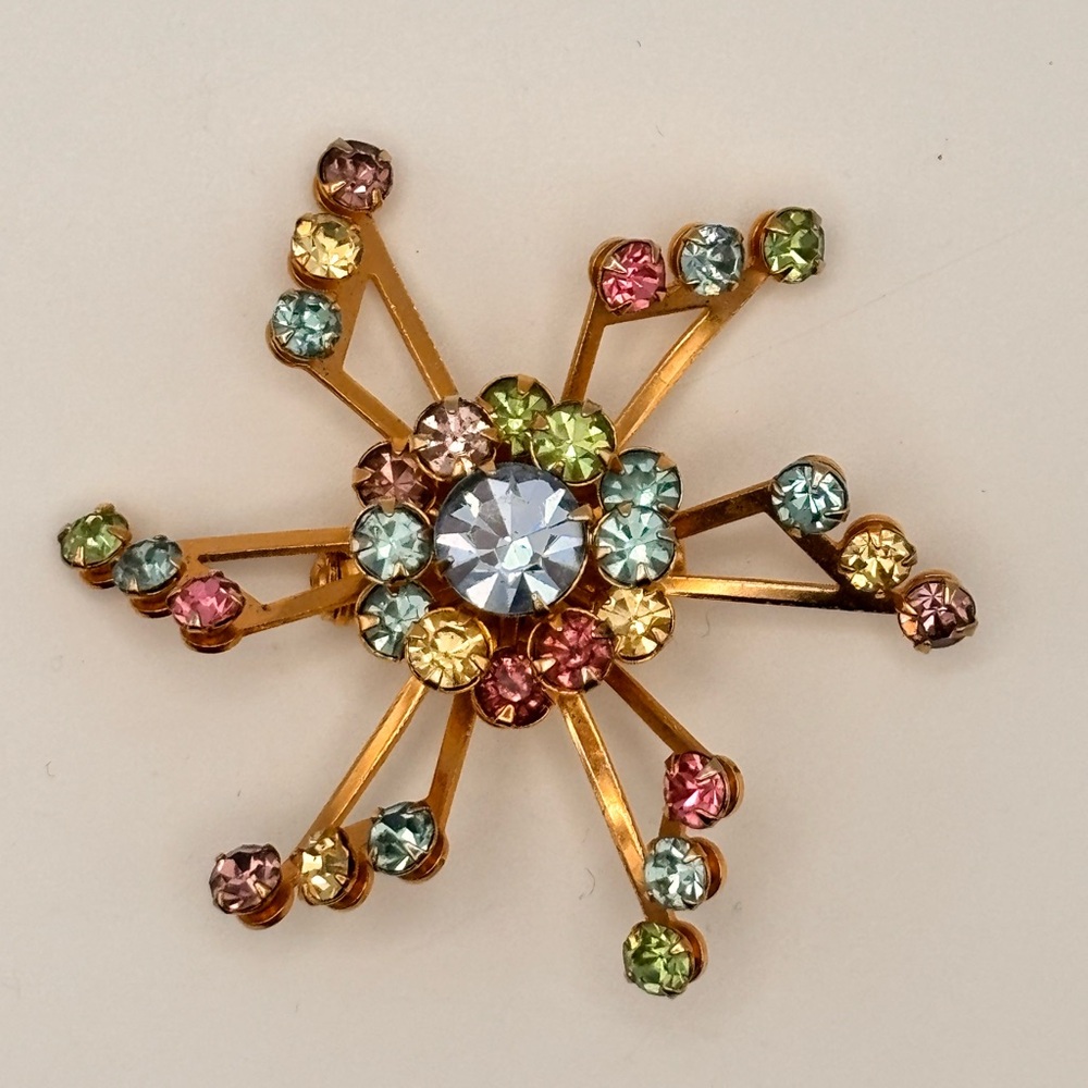 Vintage Multi-Color Rhinestone Starburst Brooch